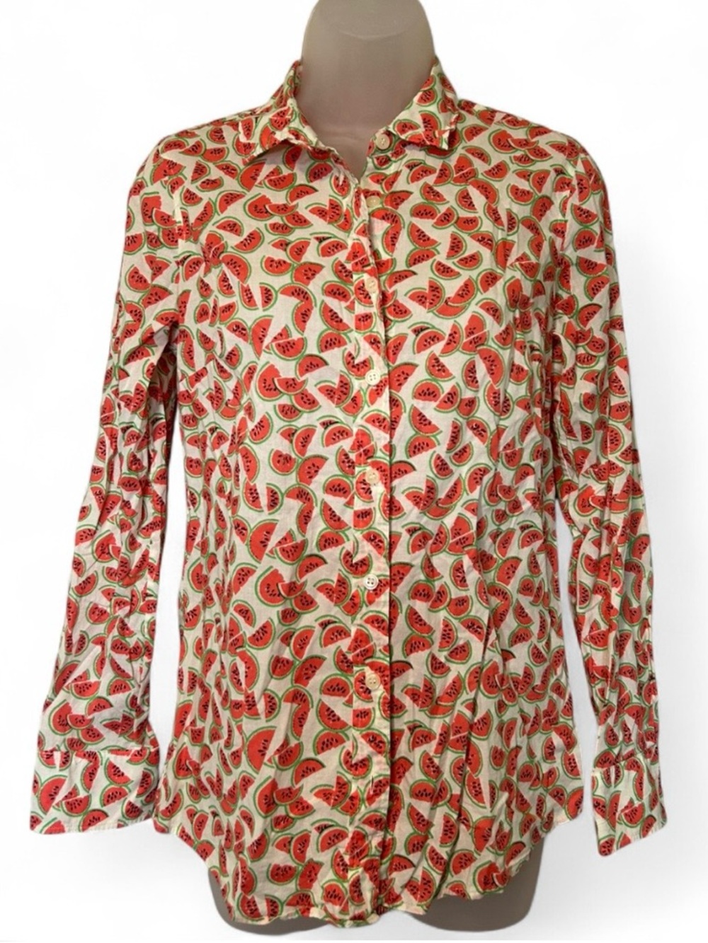 J. Crew Watermelon Print Button-Up Shirt in Cream and Red